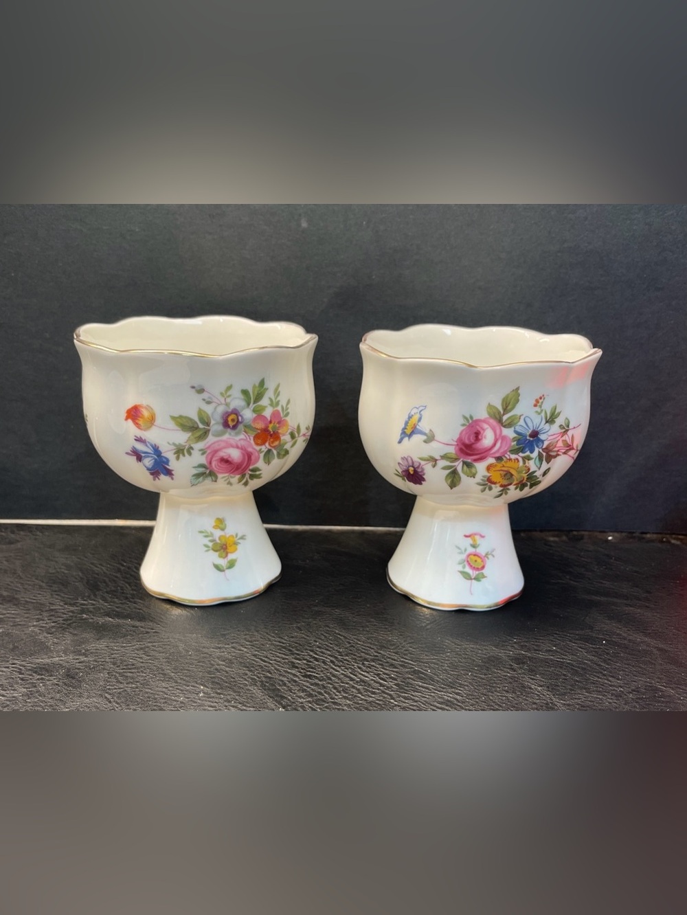 2 vtg Minton Bone China Marlow pattern floral Votive Candle Holders England